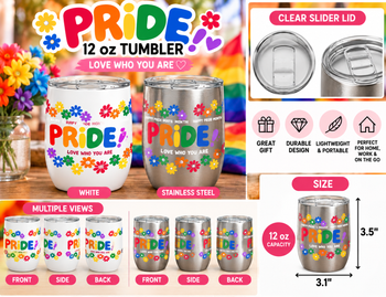 Rainbow Pride Wine Tumbler – Colorful Floral LGBTQ+ Pride Cup, Insulated Stainless Steel Drinkware, Love Is Love Gift