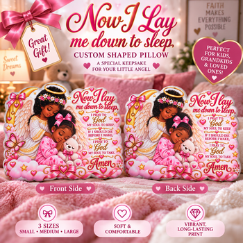 Now I Lay Me Down to Sleep Angel Prayer Pillow – Girls Custom Shaped Kids Prayer Pillow, Pink Guardian Angel Keepsake Gift