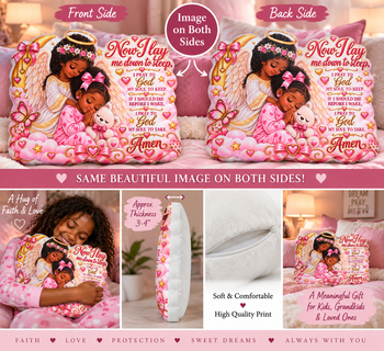 Now I Lay Me Down to Sleep Angel Prayer Pillow – Girls Custom Shaped Kids Prayer Pillow, Pink Guardian Angel Keepsake Gift