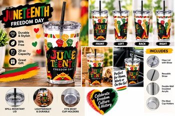 Juneteenth Freedom Day 16oz Tumbler with Straw – Black History Celebration Cup, Red Black Green Gold Design, Freedom Culture Gift