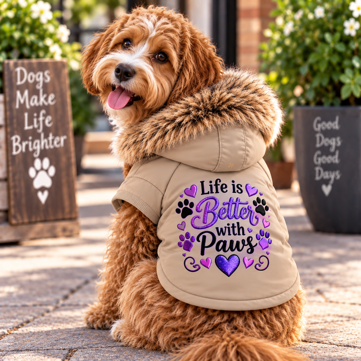 Life Is Better With Paws Dog Hoodie – Cute Purple Paw Print Pet Sweatshirt, Cozy Dog Apparel, Dog Lover Gift