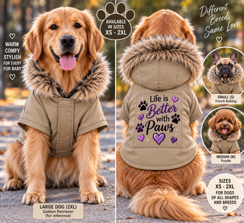Life Is Better With Paws Dog Hoodie – Cute Purple Paw Print Pet Sweatshirt, Cozy Dog Apparel, Dog Lover Gift