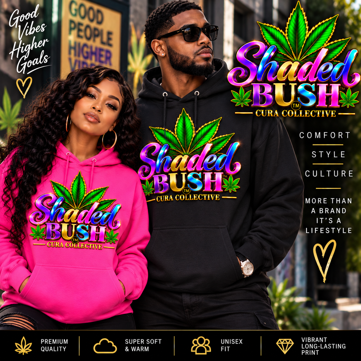 Shaded Bush™ Cura Collective Unisex Hoodie, Colorful Cannabis Leaf Graphic Sweatshirt, 420 Streetwear Gift