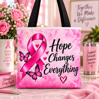 Breast Cancer Awareness Tote Bag Hope Changes Everything Pink Ribbon Tote