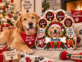 Personalized Christmas Pet Pillow, Custom Dog Photo Pillow, Pet Name Gift, Paw Shaped Holiday Pillow, Christmas Pet Gift