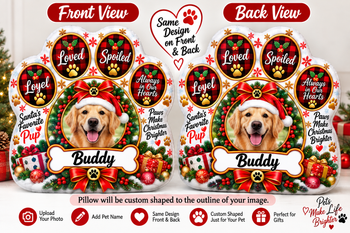 Personalized Christmas Pet Pillow, Custom Dog Photo Pillow, Pet Name Gift, Paw Shaped Holiday Pillow, Christmas Pet Gift