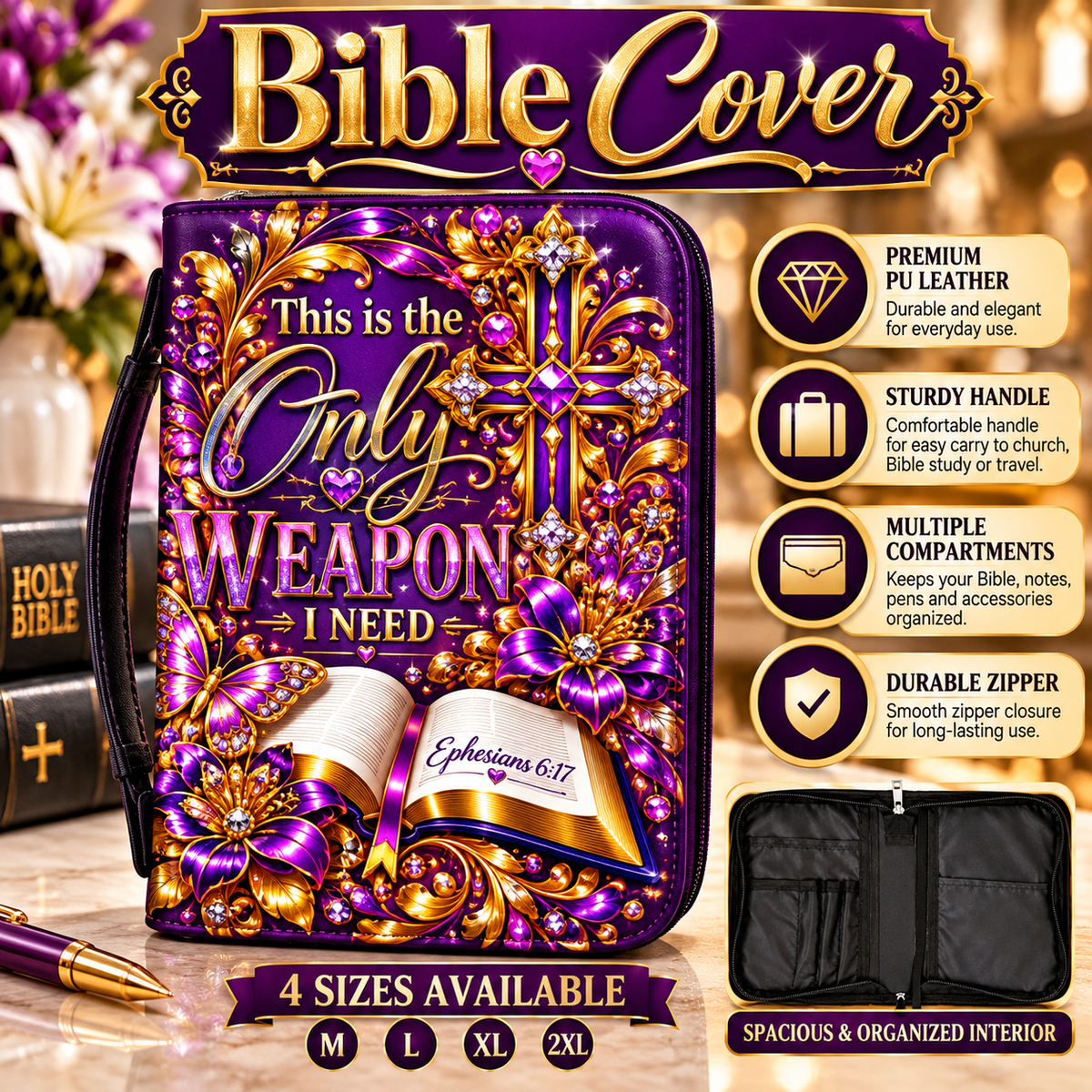This Is the Only Weapon I Need Bible Cover  Christian Zipper Bible Case Faith Gift for Men and Women
