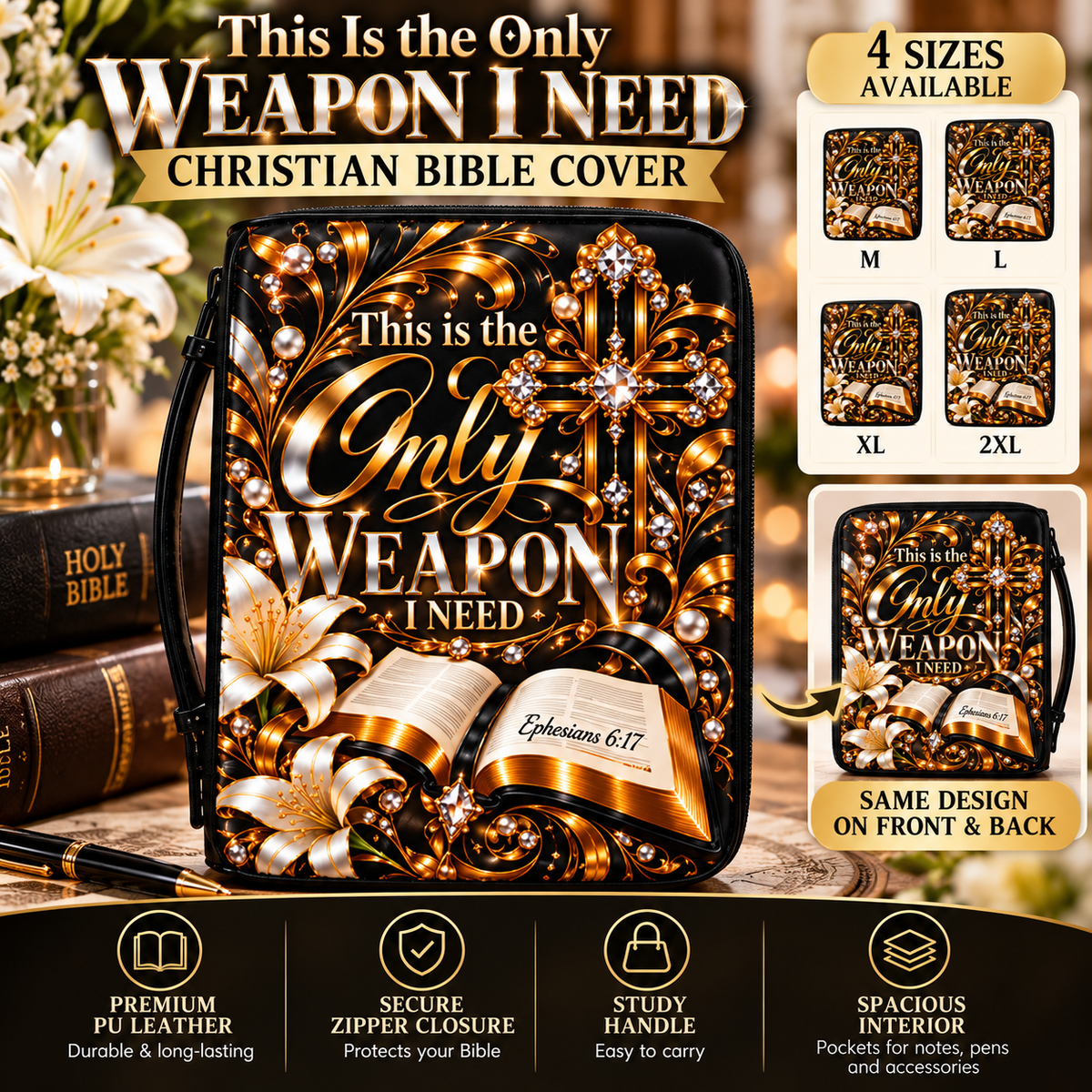 This Is the Only Weapon I Need Bible Cover Christian Zipper Bible Case Faith Gift for Men and Women