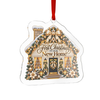 First Christmas in Our New Home Ornament – Elegant Gold House-Shaped Christmas Tree Decoration, New Home Keepsake, Housewarming Gift
