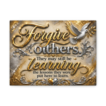 Forgive Others Inspirational Canvas Wall Art – Gold & Silver Forgiveness Quote, Dove Design, Motivational Home Décor