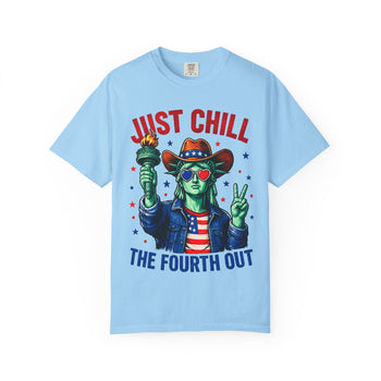 Just Chill the Fourth Out Unisex T-Shirt – Funny 4th of July Graphic Tee, Patriotic Statue of Liberty Shirt for Men and Women