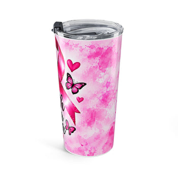 Faith Over Fear 20oz Breast Cancer Awareness Tumbler – Pink Ribbon Butterfly Stainless Steel Travel Cup, Inspirational Gift