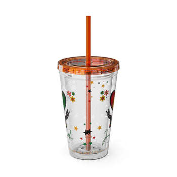 Juneteenth Freedom Day Tumbler with Straw – Red Black Green Gold Heart Design, African American Heritage Cup, Freedom Celebration Gift 16oz