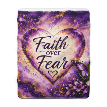 Faith Over Fear Purple Butterfly Sherpa Blanket – Inspirational Christian Throw Blanket, Purple and Gold Floral Faith Home Décor