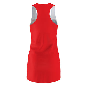 Happy Fourth of July Racerback Tank Dress – Women's Red White and Blue Patriotic Summer Dress, American Flag Bow, Two-Tone Design