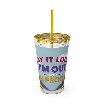 Say It Loud I'm Out and Proud Rainbow Pride Tumbler with Straw – LGBTQ+ Pride Cup, Colorful Gift, Multiple Lid Colors 16oz