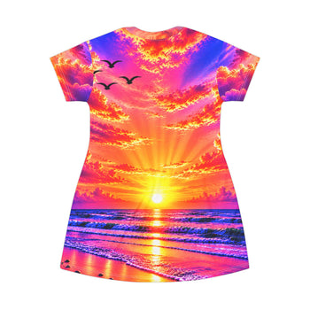 Remember Who You Are and Never Give Up Women's T-Shirt Dress – Colorful Sunset Beach Inspirational Mini Dress