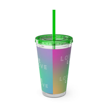 Love Is Love 16oz Tumbler with Straw – Rainbow Gradient Cup, Colorful Love Gift, 6 Lid Color Options