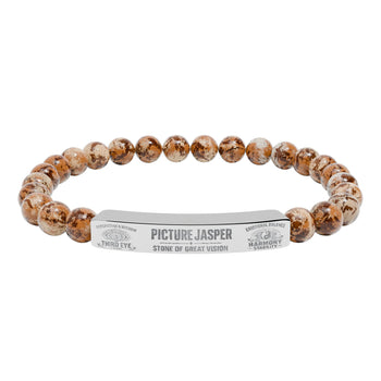 Natural Picture Jasper Beaded Bracelet – Stainless Steel or 18K Gold Plated Bar, Earthy Gemstone Jewelry Gift