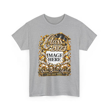 Personalized Class of 2027 Graduation T-Shirt – Custom Graduate Photo Shirt, Black and Gold Unisex Graduation Tee, Front and Back Print
