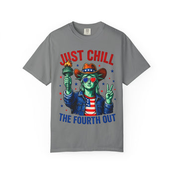 Just Chill the Fourth Out Unisex T-Shirt – Funny 4th of July Graphic Tee, Patriotic Statue of Liberty Shirt for Men and Women