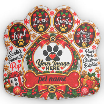 Personalized Christmas Pet Pillow, Custom Dog Photo Pillow, Pet Name Gift, Paw Shaped Holiday Pillow, Christmas Pet Gift