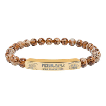 Natural Picture Jasper Beaded Bracelet – Stainless Steel or 18K Gold Plated Bar, Earthy Gemstone Jewelry Gift