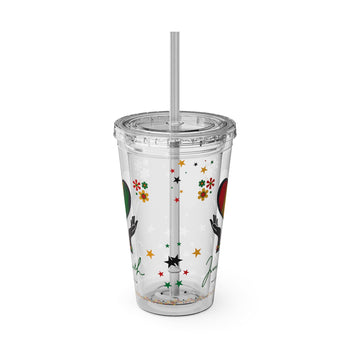 Juneteenth Freedom Day Tumbler with Straw – Red Black Green Gold Heart Design, African American Heritage Cup, Freedom Celebration Gift 16oz