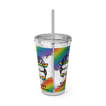Happy Pride Month 16oz Acrylic Tumbler with Straw – Rainbow Pride Cup, Colorful Reusable Cold Drink Tumbler, Pride Celebration Gift