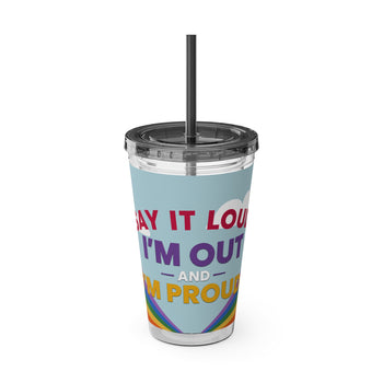 Say It Loud I'm Out and Proud Rainbow Pride Tumbler with Straw – LGBTQ+ Pride Cup, Colorful Gift, Multiple Lid Colors 16oz