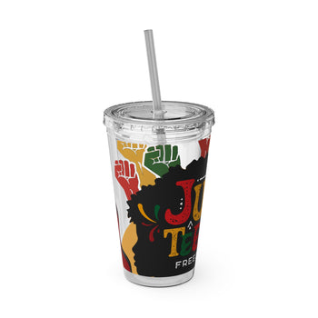 Juneteenth Freedom Day 16oz Tumbler with Straw – Black History Celebration Cup, Red Black Green Gold Design, Freedom Culture Gift