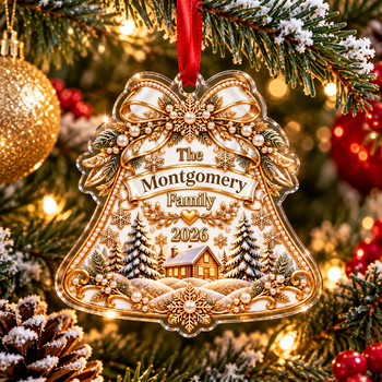 Personalized Family Christmas Bell Ornament 2026 – Custom Last Name Christmas Tree Decoration, Gold Family Keepsake Gift