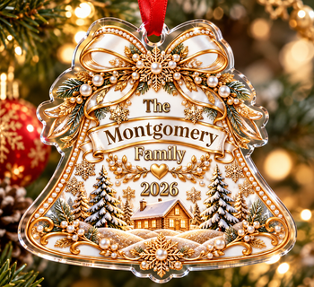 Personalized Family Christmas Bell Ornament 2026 – Custom Last Name Christmas Tree Decoration, Gold Family Keepsake Gift
